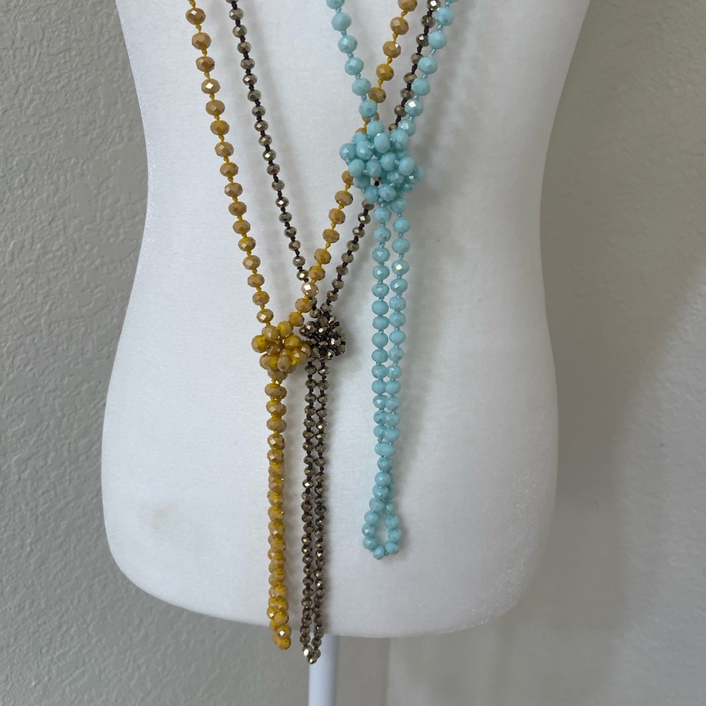 Yellow, Blue, and Bronze Beaded Necklaces - Picture 9 of 9